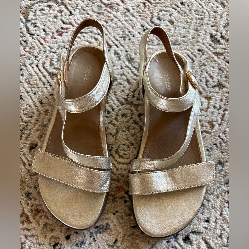 Aetrex Gold Metallic Sandals